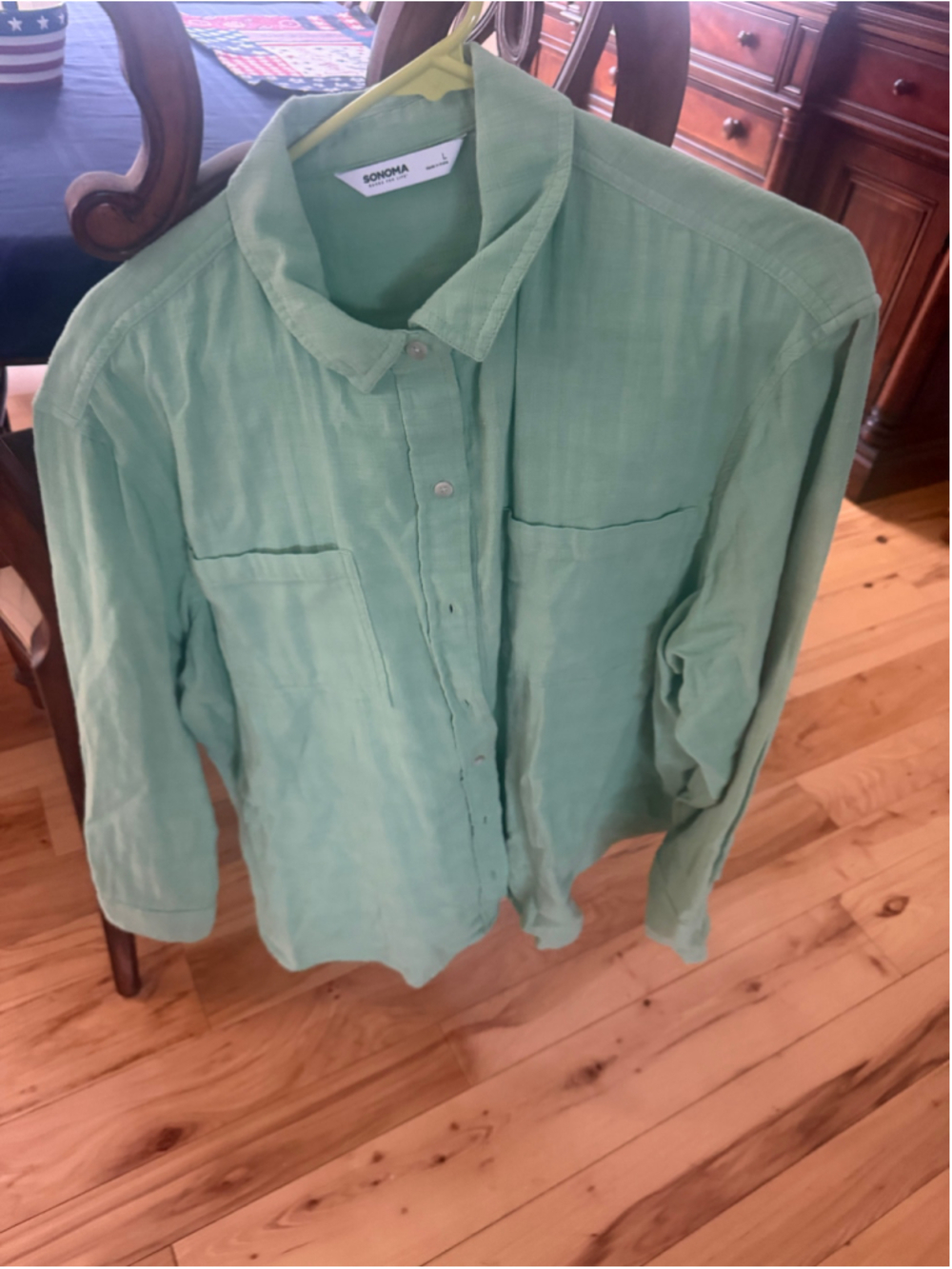 Women's SONOMA Button Down Shirt Size L Green